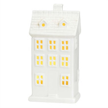 White Ceramic Christmas Village Houses with Built-in LED