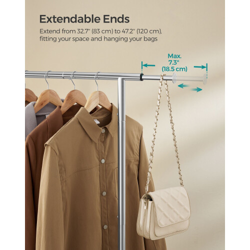 Clothes Rack - Metal - Dove Grey - Extendable with Wheels, 45 kg Max Load 2