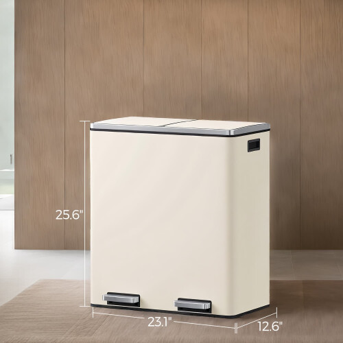 Recycling Bin - Plastic - Cream - 60L 2-Compartment with Soft-Close Lids 1