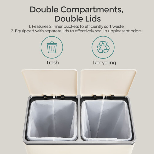 Recycling Bin - Plastic - Cream - 60L 2-Compartment with Soft-Close Lids 2
