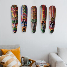 5X Masque En Bois Tenture Murale Sculpture Sur Bois Massif Peint Facebook Décoration Murale Bar Décorations pour la Maison Masque Totem Africain