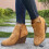 Women's Yellow Suede Wedge Booties Side Zipper Round Toe 5