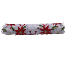 5X Christmas Embroidered Table Runner, Luxury Holly Poinsettia Table Runner for Christmas Decorations, 15 x 70 Inch