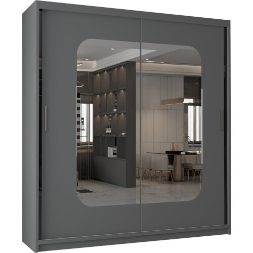 MN Furniture (Grey, 180cm)  Sliding Door Wardrobe with Mirror 1
