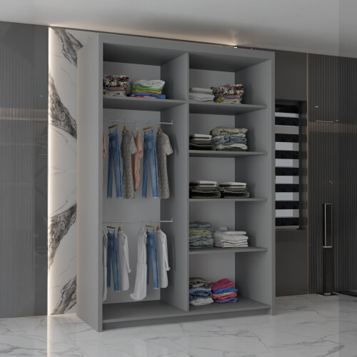 MN Furniture (Grey, 180cm)  Sliding Door Wardrobe with Mirror 2