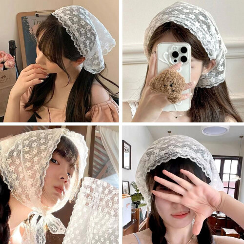 Women's Polyester Lace Triangular Headband White 2