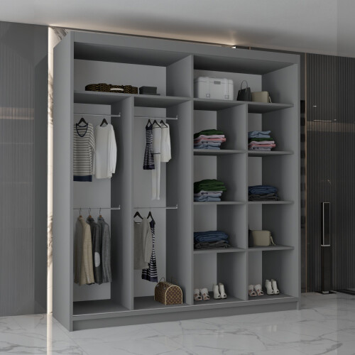 MN Furniture (Grey, 203cm)  Sliding Door Wardrobe with Mirror 2