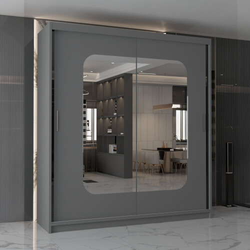 MN Furniture (Grey, 203cm)  Sliding Door Wardrobe with Mirror