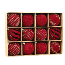 Velvet Christmas Balls Red 2.36 Inch 12 Pack