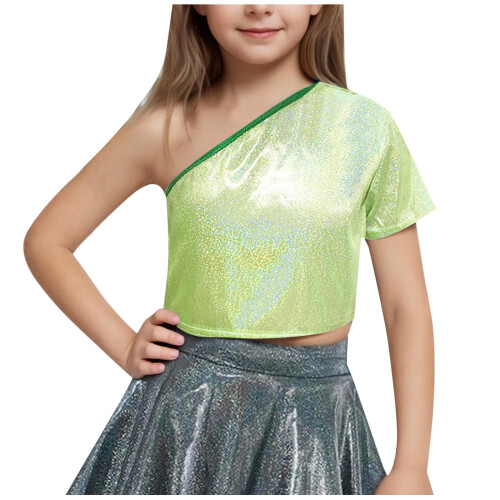 Girls One-Shoulder Short-Sleeve Sequin Crop Top