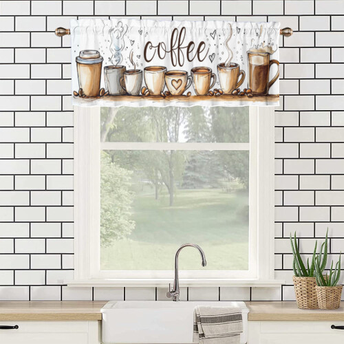 Coffee Theme Kitchen Curtain Valance Thermal Insulated 2