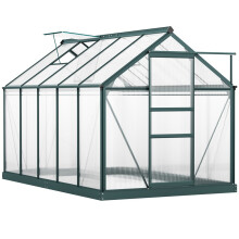 6 x 10ft Polycarbonate Greenhouse, Large Walk-In with Slide Door and Window, Aluminium Frame and Foundation, Dark Green