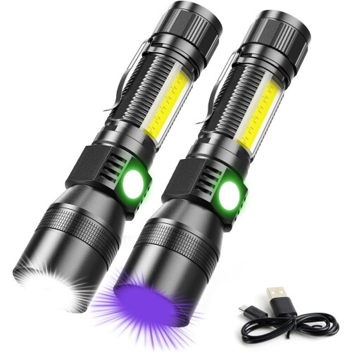 UV Flashlight 1000LM Waterproof Zoomable 3-in-1 Tactical