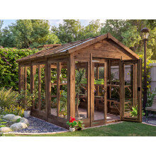 Wooden Greenhouse with x1 Shelving Pack W2.4m x D3.6m / W8' x D12' Auto Vent Opener, Growzilla, Dunster House