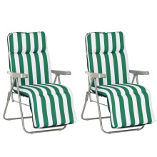 Reclining Garden Chair Set of 2, 5-Level Adjustable Zero Gravity with Cushions, Armrests for Outdoor, Patio, Green Stripe