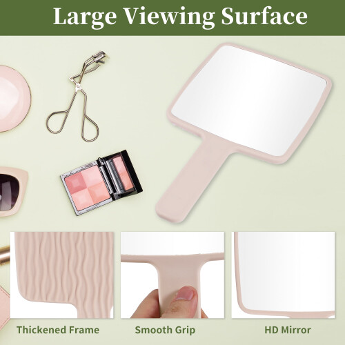 Hand Mirror with Handle Pink 6.3 x 11 Inch 2