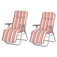 Reclining Garden Chair Set of 2, 5-Level Adjustable Zero Gravity with Cushions, Armrests for Outdoor, Patio, Orange Stripe
