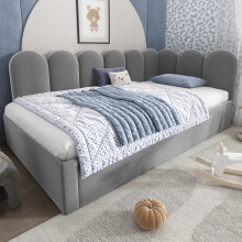 (Grey) Roomfitters 90x190cm Single Daybed Upholstered Sofa Bed Frame with Pull-Out Trundle Bed & Slatted Support, Soft Padded Daybed Frame