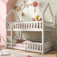 Roomfitters 90x190cm Wooden Castle Bed Frame with Ladder & Safety Guard Rails, Solid Pine Mid Sleeper Cabin Bunk Bed, Sleeper Loft Bed, White