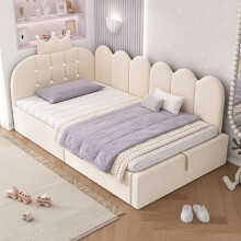 (Beige) Roomfitters Daybed Upholstered Sofa Bed with Crown Headboard & Hydraulic Storage, Velvet Guest Bed Frame with Metal Slats for Bedroom Storage