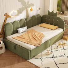 (Green) Roomfitters Daybed Upholstered Sofa Bed with Crown Headboard & Hydraulic Storage, Velvet Guest Bed Frame with Metal Slats for Bedroom Storage