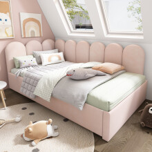 (Pink) Roomfitters 90x190cm Single Daybed Upholstered Sofa Bed Frame with Pull-Out Trundle Bed & Slatted Support, Soft Padded Daybed Frame