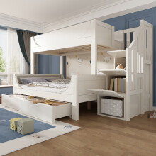 Roomfitters Single 90x190cm and Double 135x190cm Bunk Bed Wooden Bed Frame with Staircase Storage & Storage Drawer, Solid Wood Bunk Bed Frame, White