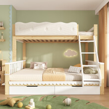 Roomfitters Single 90x190cm and Double 135x190cm Bunk Bed Wooden Bed Frame with Magazine Bookshelf & Drawers, Solid Wood Bunk Bed Frame, White