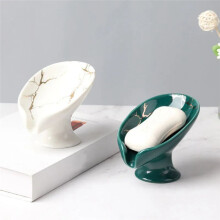 Ceramic Leay Shower Soap Holder, Bathroom and Kitchen Supplies Shape Box, Drain Hole Tray, Storage Board 3pcs