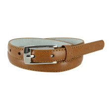 CTM Women's 19 mm Skinny Leather Dress Belt Silver Buckle