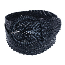 CTM Women's Braided Wide Belt with Matching Buckle Adjustable Woven