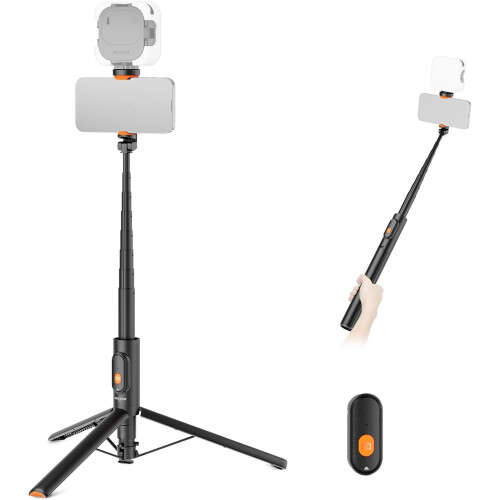 57.9in Selfie Stick Tripod with Phone Holder and Remote for iPhone and Android