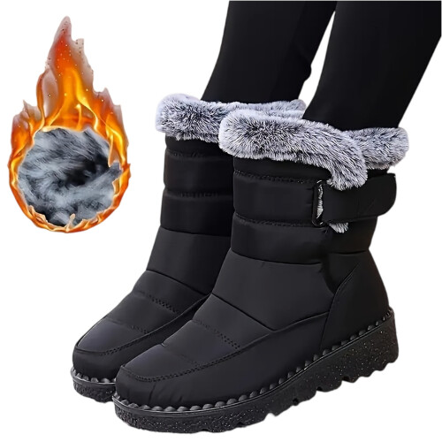Willtoo Women's PU Waterproof Snow Boots Black Velvet Lined 1