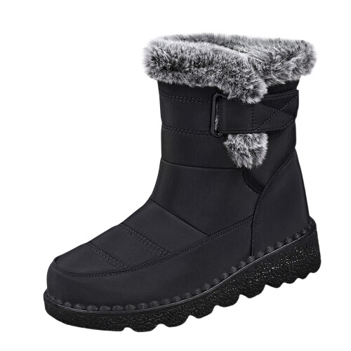 Willtoo Women's PU Waterproof Snow Boots Black Velvet Lined 2