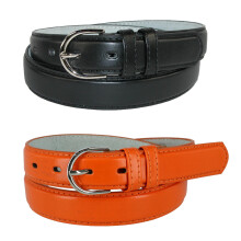 CTM Women's Leather Dress Belt 2 colour Pack 28.5 mm Silver Buckle