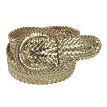CTM Women's Braided Wide Belt with Matching Buckle Adjustable Woven