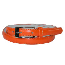 CTM Women's 19 mm Skinny Leather Dress Belt Silver Buckle