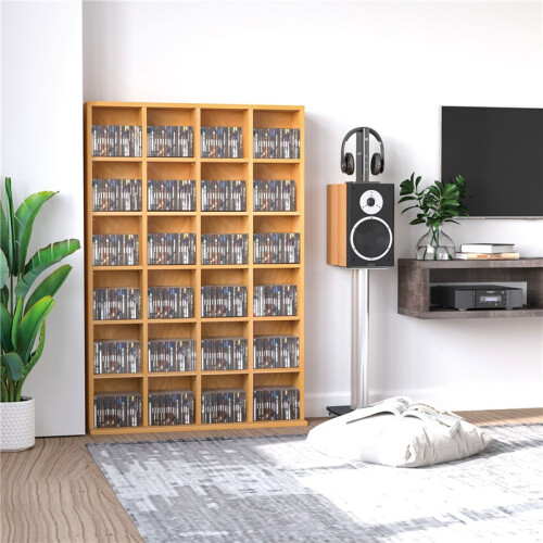 CD Storage Unit with Adjustable Shelves, 89 x 130.5 cm, Beech Wood Finish 2