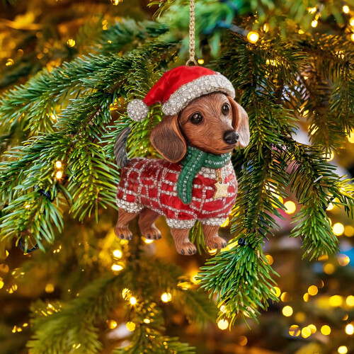 Dachshund Christmas Ornament 3.14 inch Red