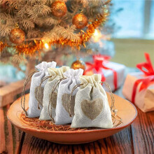 48Pcs Burlap Pouches with Drawstring and Heart Pattern Candy Gift Bag Jute Pouch Baptism Bag Wedding for Stuffing Bag