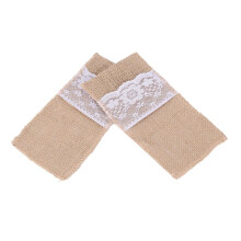 300 Pcs Jute Naturel Coutellerie Couteaux et Fourchettes Couverts Porte-Sac en Argenterie Toile de Jute et Dentelle Decor de Mariage de Fete, 21 X 11
