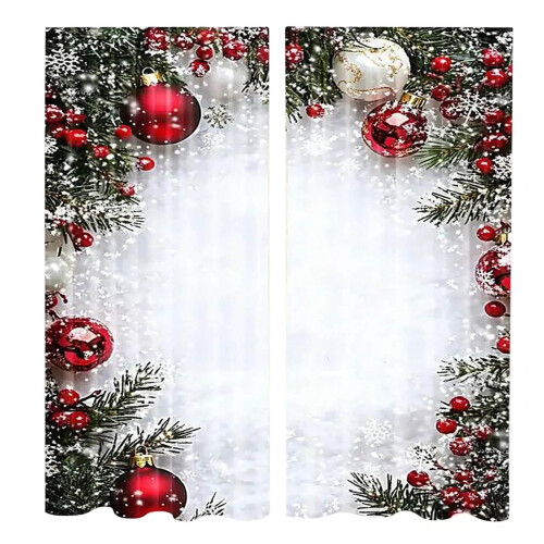 Christmas Curtains Red Snowflake Pine Print 2 pcs