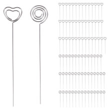 300 Pieces Metal Fils Memo Clip Porte-Cartes Porte-Table Numero Clip Photo Stand pour la Fete de Mariage Gateau Decor, Rond et Coeur, Argente
