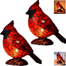 Cardinal Lamp Set Stained Glass Red Bird 2 Pack