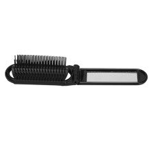10X Portable Travel Folding Hair Brush with Mirror Compact Pocket Size Comb-Black