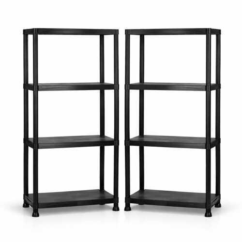Oypla 2x Oypla 4 Tier Black Plastic Heavy Duty Shelving Racking Storage Unit