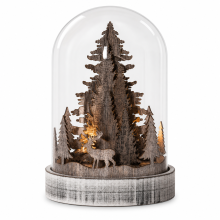 Decorative LED Christmas Dome Figurine 175mm Brown Patina Wood and Glass with Warm White LEDs Timer Function and Battery Operation for Home Decor
