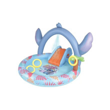 Stitch Inflatable Play Centre Paddling Pool with Slide Hoops and Splash Area Blue Outdoor Garden Water Play Pool for Kids Ages 3 Years and Above