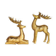 Reindeer Figurine Set Gold Resin 2 pcs Christmas Decor