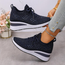 Willtoo Rhinestone Sneakers for Women Dark Blue